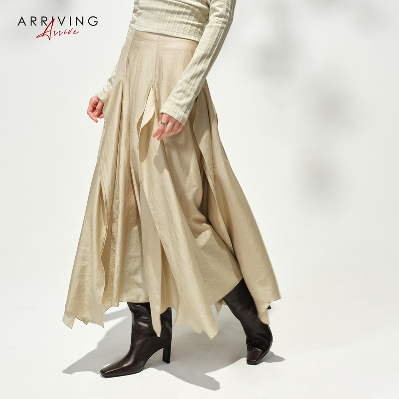 Arriving Arrive Retro Glossy Layered Heavy-Duty Irregular Flowing Mid-Length Skirt