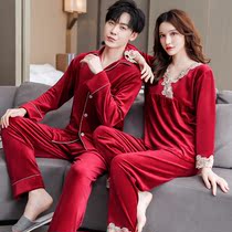 Island velvet pyjamas lovers long sleeve autumn winter plus suede thickened warm suit mens cardiovert womens headsets household clothes