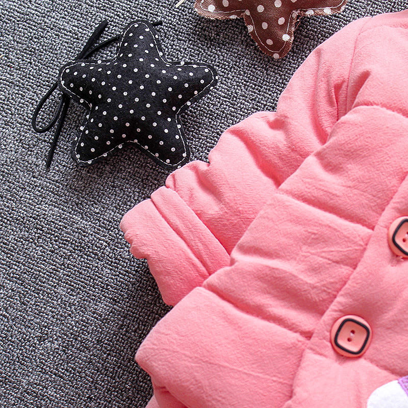 Bé gái 0-1-2-3-4 tuổi Bộ đồ cotton cho bé mùa đông dày cộng với nhung 5-6-7-8-9 tháng quần áo bé quần chục cho bé