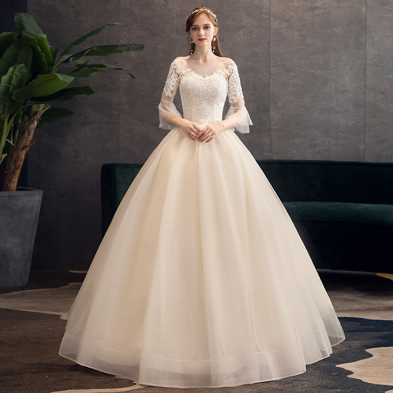Main wedding dress 2021 new champagne color spring forest bride Qi dream starry sky super fairy French simple dress