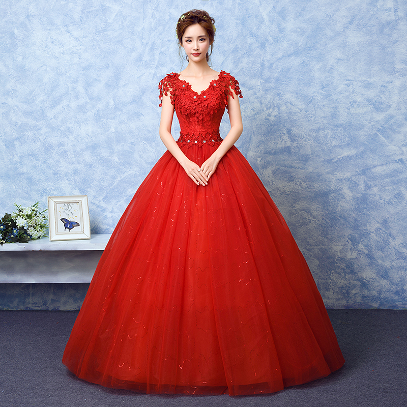Main Wedding Dress 2026 New Korean Style Off-Shoulder Red Plus Size Double-Shoulder Floor-Length Lace Slim Fit Simple