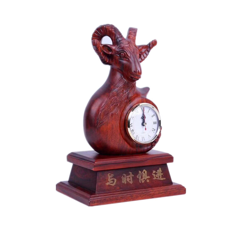 Up to date red wood sheep swing piece creative clock red flowers pear solid wood wood carved neckline goat craftsmanship furnishing decoration