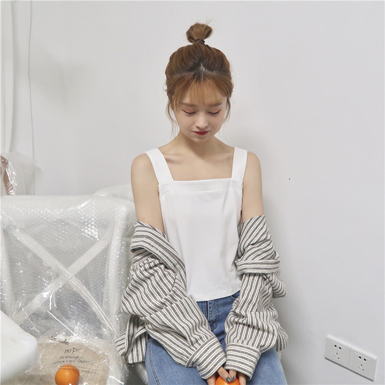 Mùa hè 2018 mới của Hàn Quốc phiên bản của hoang dã mỏng không tay áo Slim ngắn dây đeo vest phụ nữ mặc thủy triều sinh viên đầm nữ
