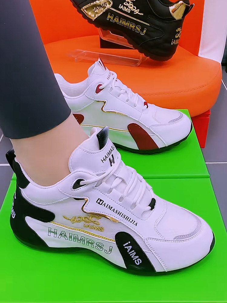 Genuine Leather Women's Shoes 2025 New Style Ice Silk Mesh Breathable Dad Shoes Internet Celebrity Hot Style Soft Sole Non-Slip Sports Casual Shoes