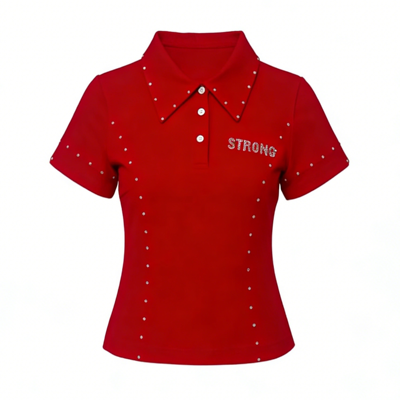 [Teacher Shui Xian] Genuine Roman Cotton Bright Red Short-Sleeve Outdoor Sports Set Jiamusi Fitness Dance Rhinestone Set