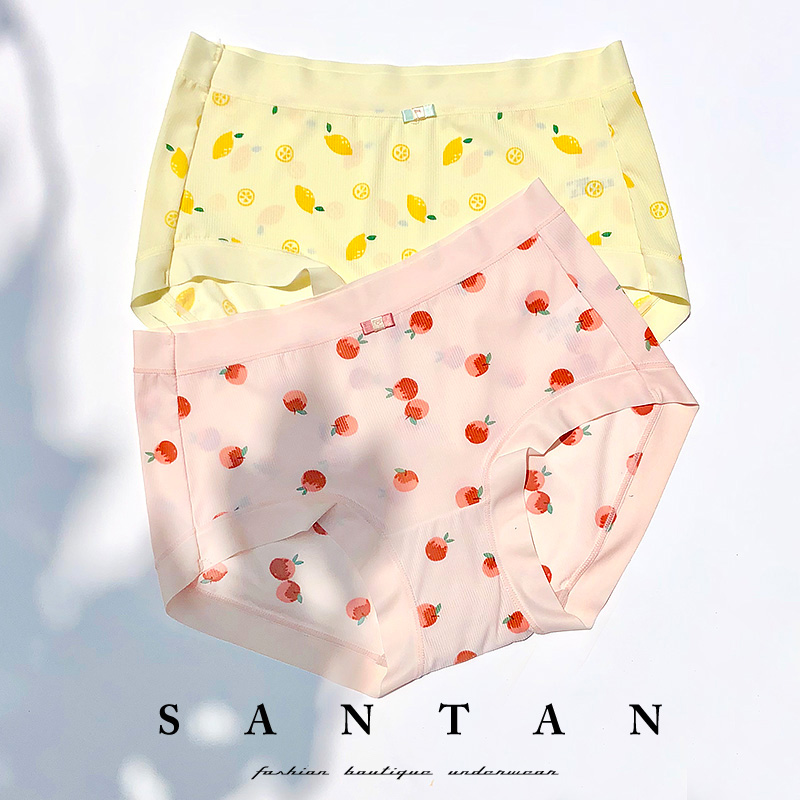 Sweet protein moisturizing ice silk seamless underwear for women cute printed strawberry summer breathable briefs large size