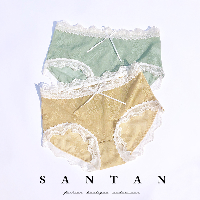 Sang Tan summer breathable fairy lace panties girl Japanese mid-waist sweet and sexy cotton crotch skin tone briefs