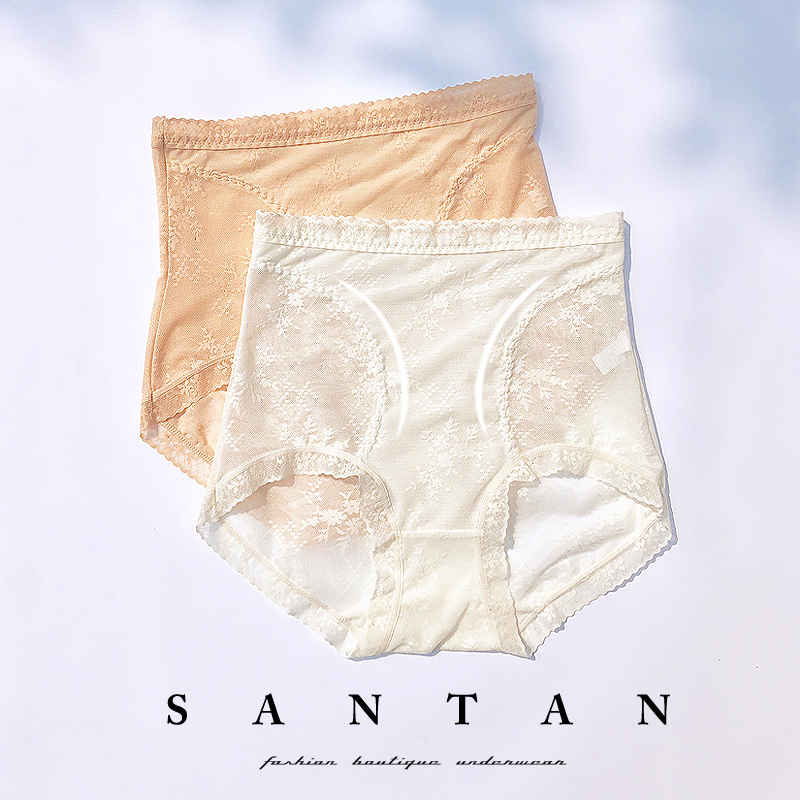 High waist light corset underwear ladies mulberry silk antibacterial crotch sexy European and American mesh lace mid-waist women's summer thin section