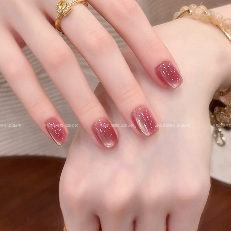 Mo Zai Original【Wine-Infused Bayberry】Wearable Nails 2026 Purely Handmade Nail Pieces Whitening Simple Cat Eye T0559