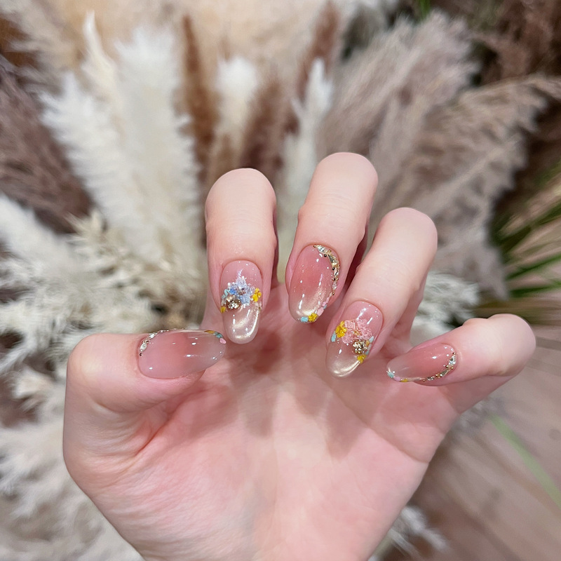 Mozai Original [Golden Thread Flower Notes] Purely Handmade Wearable Nails Short Style Manicure New High-End Elegant Manicure 0023