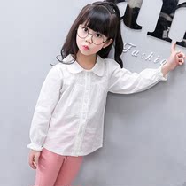 Korean version of literature and art spring and Autumn new products Girls lace long-sleeved little princess shirt Lantern sleeve 1-9 years old cotton white shirt