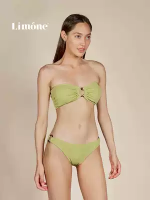 Limone2021 summer new seersucker tortoiseshell buckle bandeau two-piece swimsuit vacation