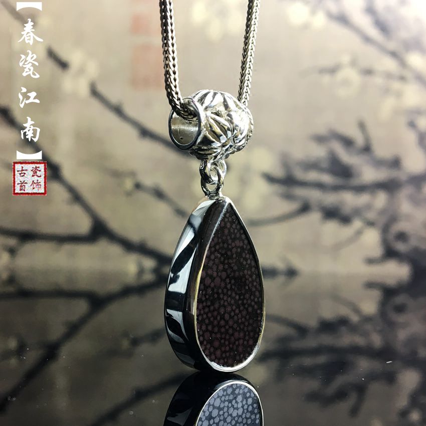 青花手工 纯银古瓷首饰品项链 吊坠女项链坠建窑建盏华北油滴民族