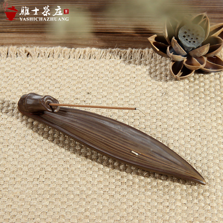 Antique iron glaze ceramic incense burner Incense stick Sandalwood Agarwood Tea Ceremony Buddha line incense lying incense burner Bamboo leaf incense stick