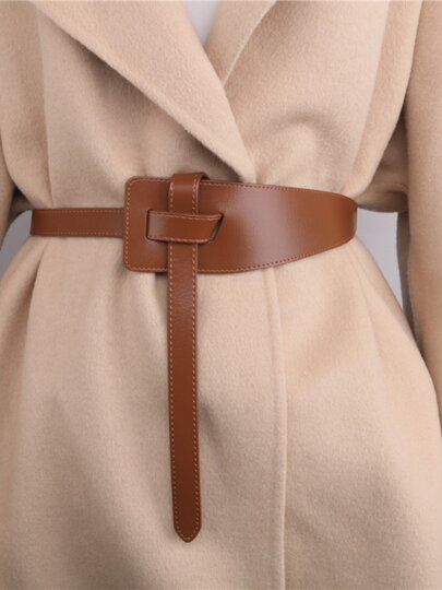 Autumn and winter genuine leather wide belt women's decorative ins trendy blazer women's coat sweater body shaping girdle design