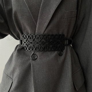Black Hollow-Out Decorative Belt for Women, Suitable for Suits and Coats, 2025 New Elastic Waistband, High-End Wide Belt