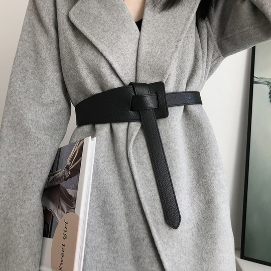 Autumn and Winter Brown Genuine Leather Outwear Belt for Women with Skirt, Windbreaker, Sweater, Suit Jacket, Wide Girdle Belt
