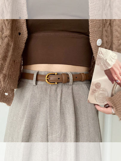 Classic Horseshoe Buckle Black Women's Belt, 2025 New Fashion High-End Belt for Women, Suitable for Jeans