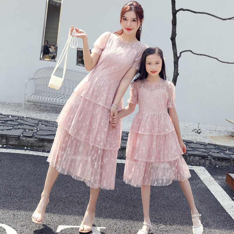 Mother and daughter dress cake skirt multi-layer summer dress 2021 new parent-child dress sweet super fairy girl lace skirt