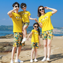 Online red pro clothing family of three-four-mouth fashion suit Summer camouflavored T-shirt mother and son 2022 new beach