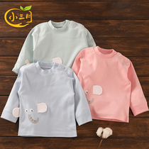 Newborns spring and autumn boneless thread clothes 0-12 months baby pullover shoulder buckle long sleeve top baby cotton inner clothes