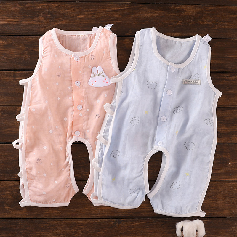 Newborn baby Summer slim fit Pipa clothes Harvest men and women Baby Gauze Pure Cotton Side Open to open crotch Lions