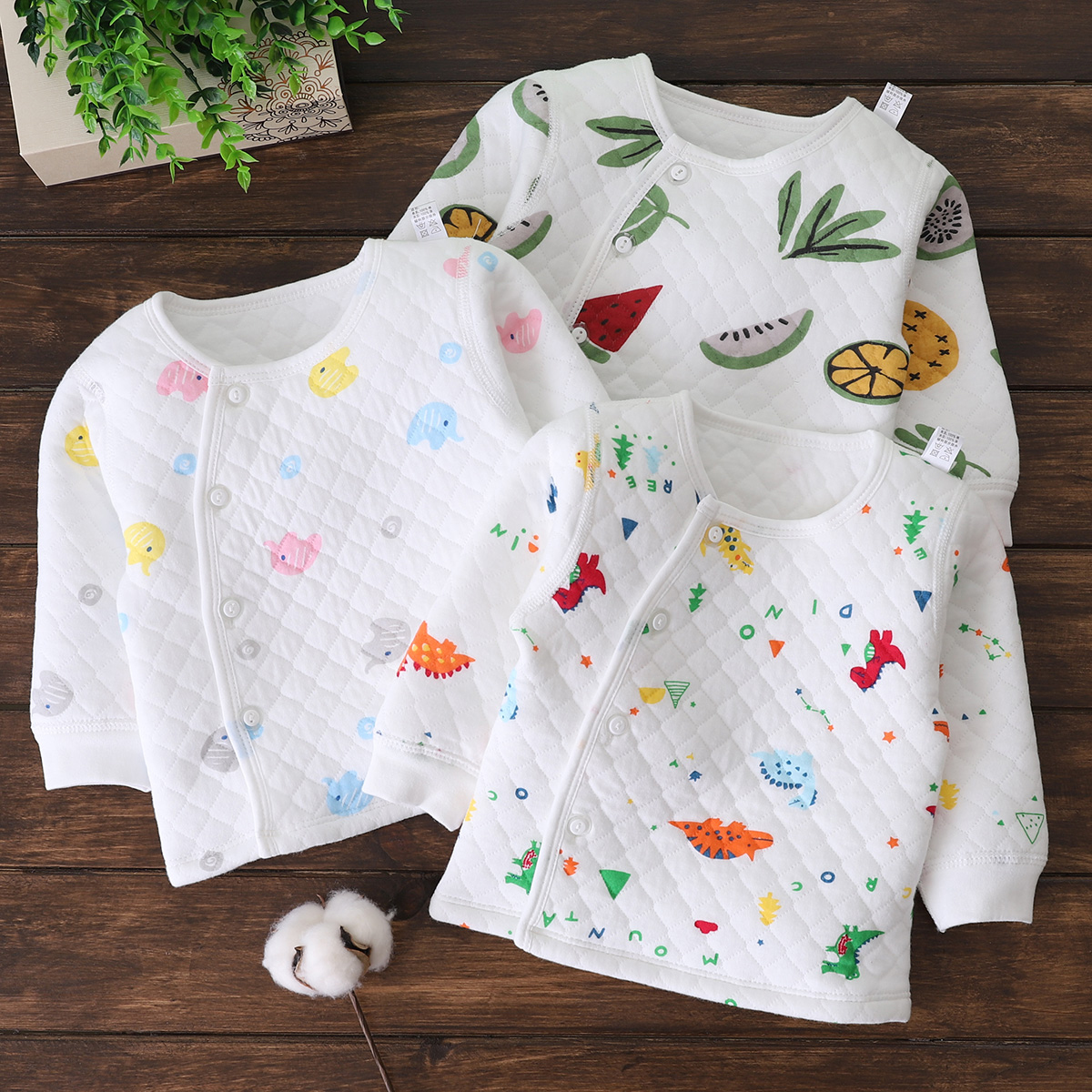 0-1-year-old half male and female warm blouse autumn winter 9 months newborn baby Three layers clip cotton blouse spring and autumn clip cotton