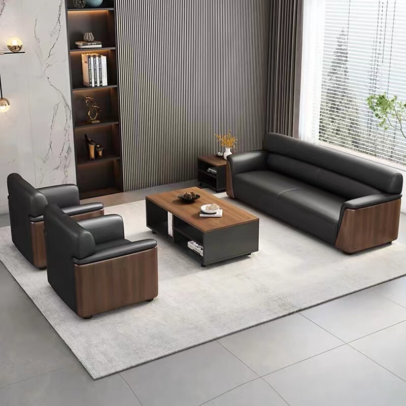 Office Sofa, Genuine Leather, Business Casual Rest Area, Vip Reception, Conference Room Sofa and Coffee Table Combination Set