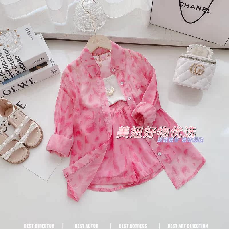 Girls' sun protection suit 2021 summer new children's foreign style BAO WEN suit thin section net red two-piece suit for big children