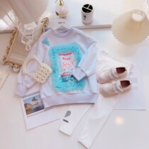 Girls lace bear sweater 2022 spring clothing new children in the big childrens Han - style skirt tops