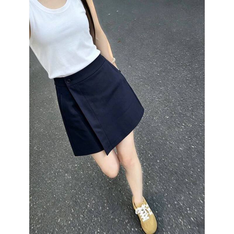 Navy Blue Casual Culottes for Women, Summer Thin Design, A-Line Shorts, 2026 New Style, Loose Wide-Leg Quarter Pants Navy Blue Casual Culottes for Women, Summer Thin Design, A-Line Shorts, 2026 New Style, Loose Wide-Leg Quarter Pants