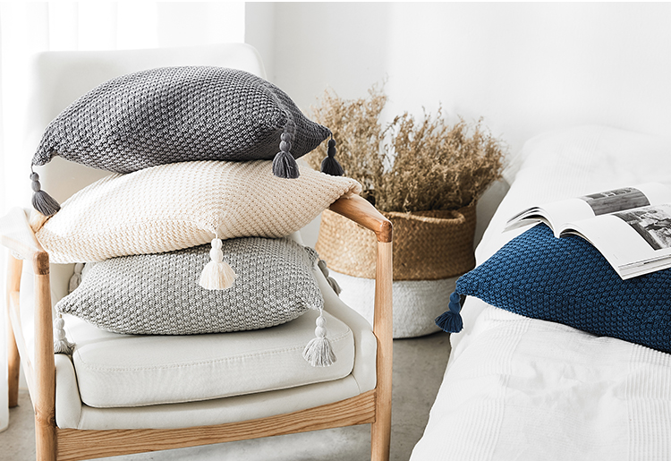 Bowen nhuộm xưởng hiện đại tối giản Bắc Âu INS bốn góc tua dứa lưới bông sofa trang trí gối đệm - Trở lại đệm / Bolsters gối kèm chăn văn phòng