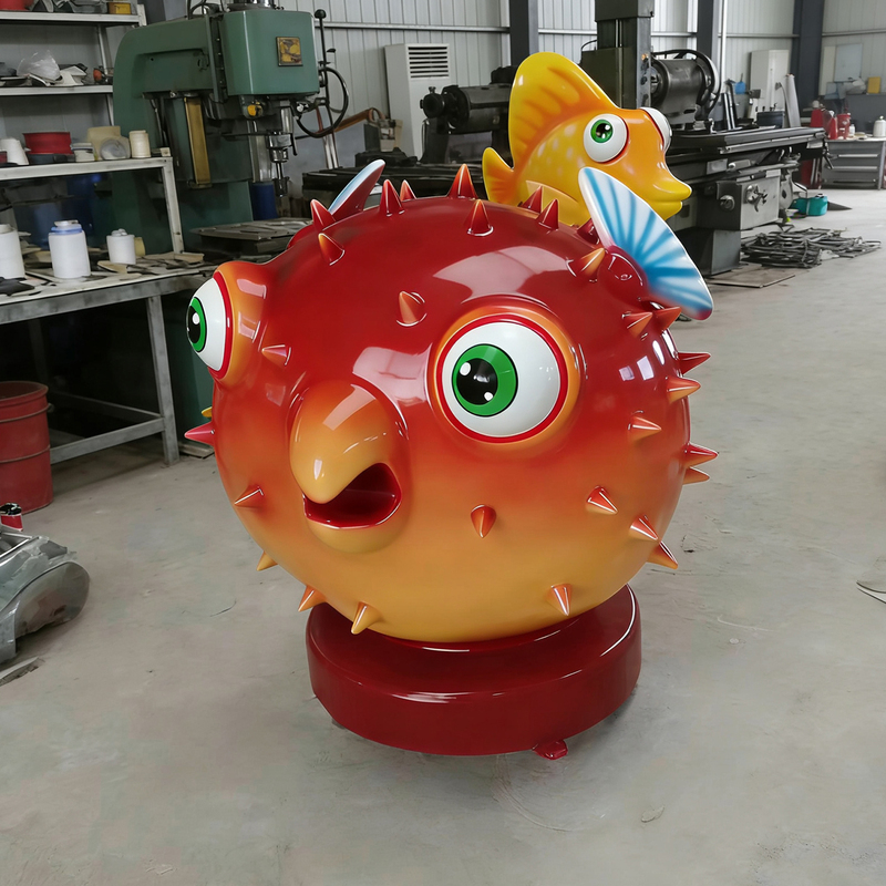Fiberglass Cartoon Pufferfish Sculpture, Aquarium-Themed Decoration, Outdoor Scenic Spot Popular Photo Spot Display Piece