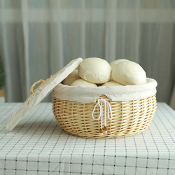 Household Woven Basket with Lid for Steamed Buns, Restaurant Bun Basket, Kitchen Round Woven Storage Basket, Wicker Bread Basket