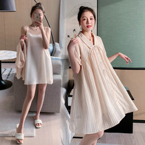 Pregnant woman in late stage pregnant womens spring clothes foreign air Great month 2021 The new sweet and pregnant woman dress does not display a dress with a dress