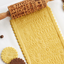 AMAGOUR Anyou American Mocha Coffee Beech Printed Deep Carved Wooden Rolling Pin Cookies