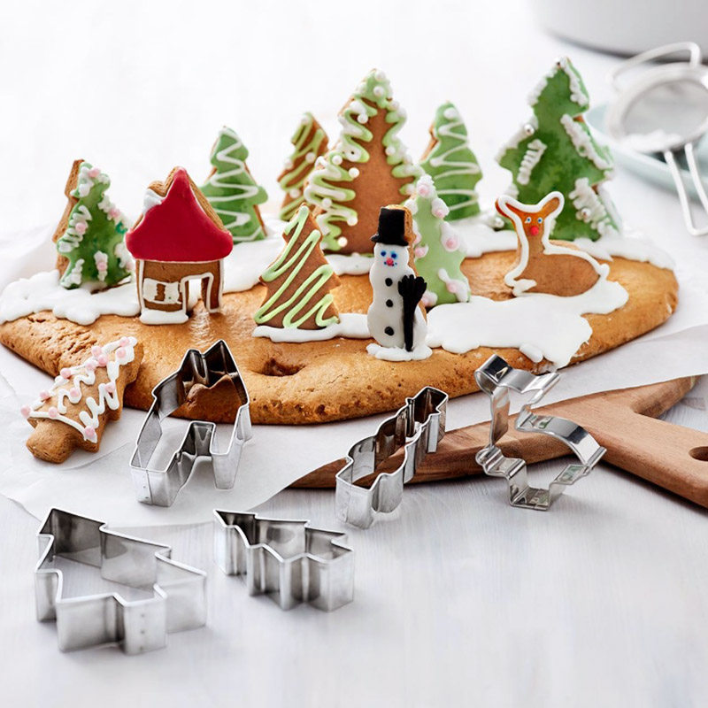 German TCM fairytale World Christmas Forest Scene 18-10 Stainless Steel Biscuit Mold 6 pieces