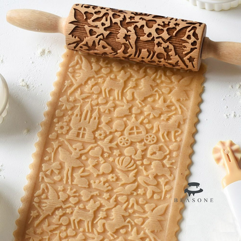 AMAGOUR Original Fairy Tale Fairy Wood Carving Rolling Pin Biscuit Laser Sculpture