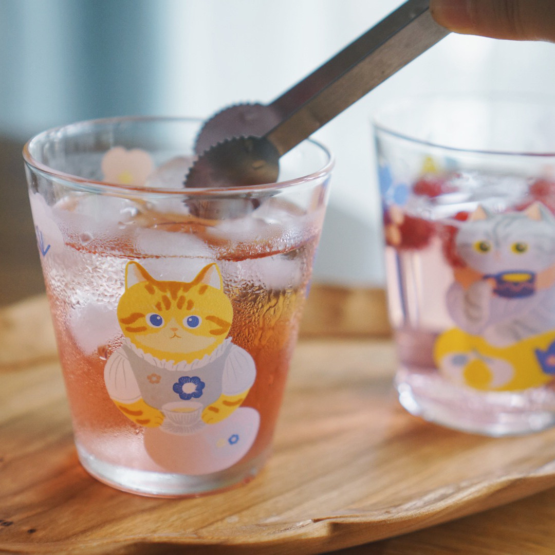 Miaoji MEWJI original cute illustration cute glass juice cup water cup cat afternoon tea printing theme gift