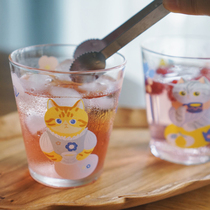 Inexplicable MEWJI original cute glass fruit juice cup water glass kitty afternoon tea printed subject gift giving gift