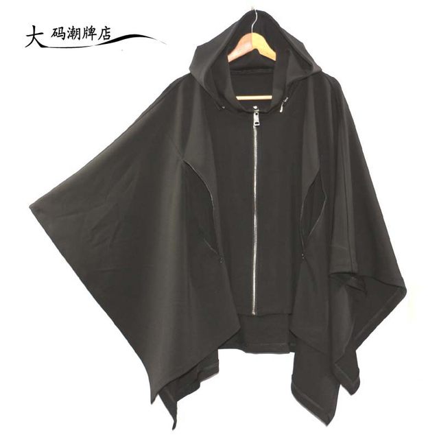 ເສື້ອຍືດຜູ້ຊາຍ Cape bat shirt cape hip-hop hooded sweatshirt mid-length windbreaker Harajuku trend brand cardigan