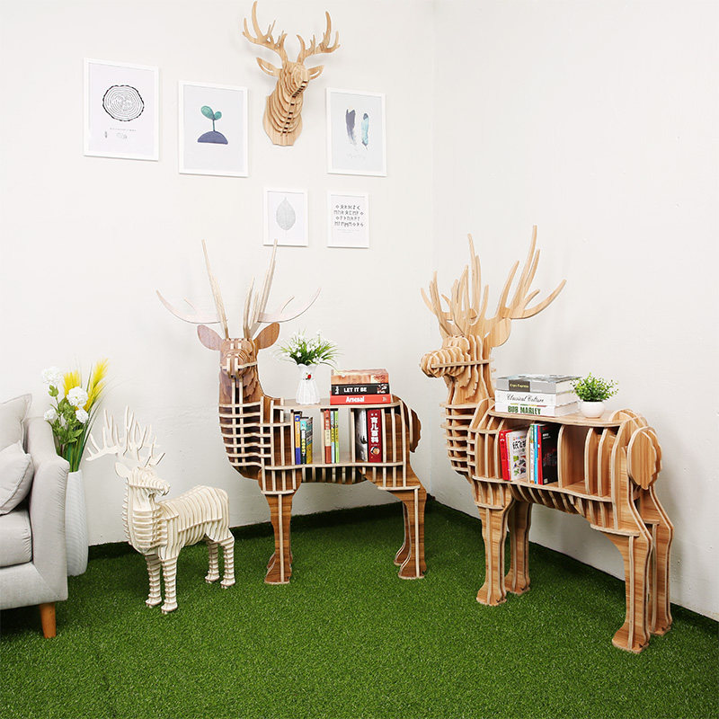 Elk bookshelf Home living room Animal ornaments Stag ornaments Model room soft clothing store ornaments ideas