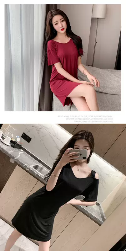 Váy ngủ nữ mùa hè sexy mỏng phương thức đồ ngủ cotton ngắn tay dễ thương mùa xuân và mùa thu net người nổi tiếng phục vụ tại nhà - Đêm đầm