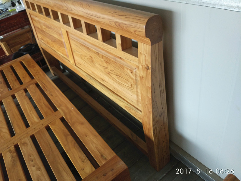giường cũ elm gỗ phong cách châu Âu tăng gấp đôi giường nôi đôi single master bedroom hồi chạm khắc gỗ có lỗ mộng hộp và mộng - Giường giường gỗ thông minh