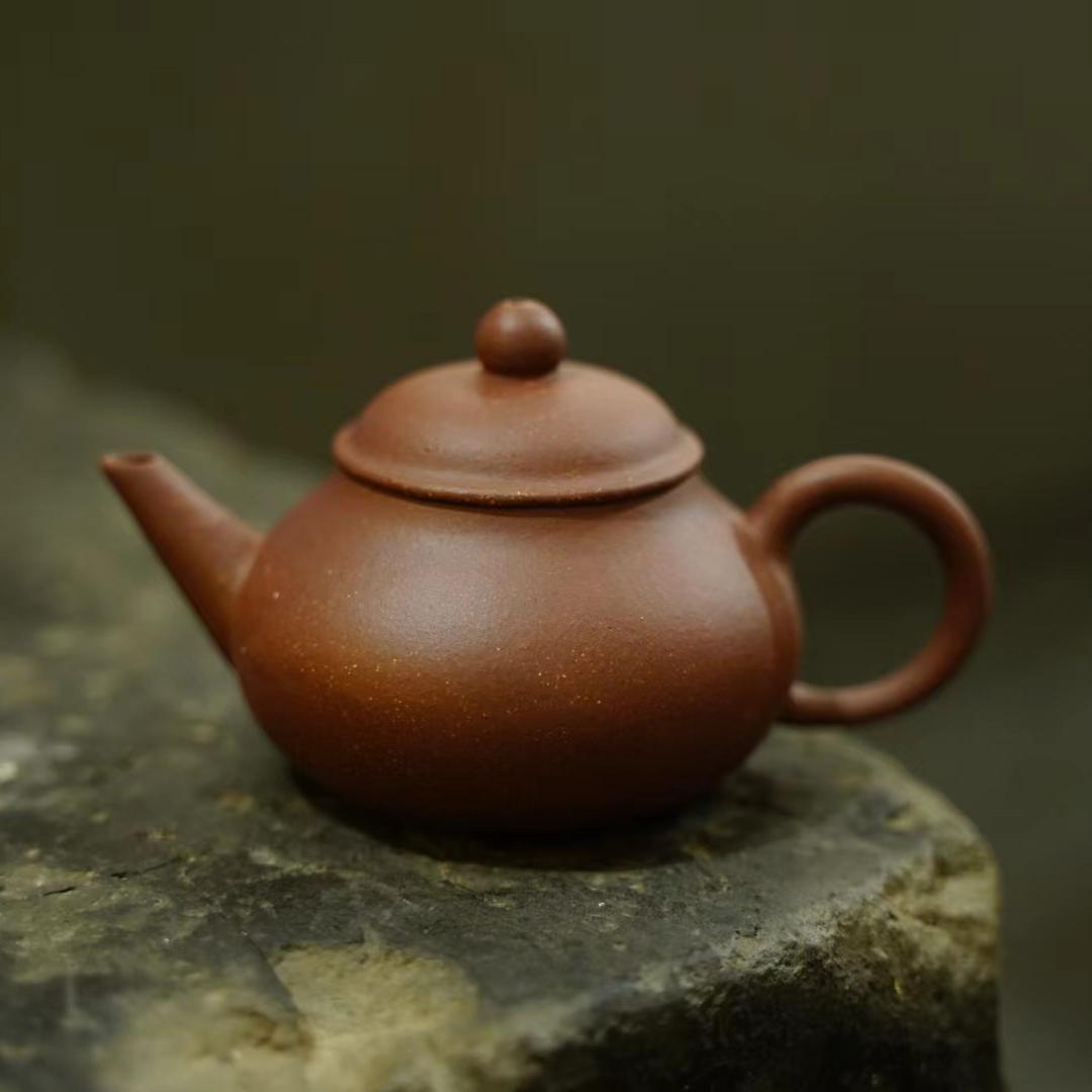宜兴紫砂一厂手工水平壶原矿老紫泥工夫茶壶125ml网孔出水复古
