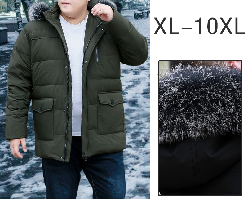 350 catties fox fur collar down jacket men's large size coat fat version dad middle-aged business casual army green 300 catties