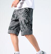 Beach pants pockets non-iron mens casual pants plus fat large elastic waist letter pattern fat loose version type