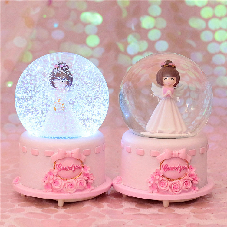 Crystal ball music box luminous floating snow flowers to send children princess little girl students creative birthday gift eight-soundbox