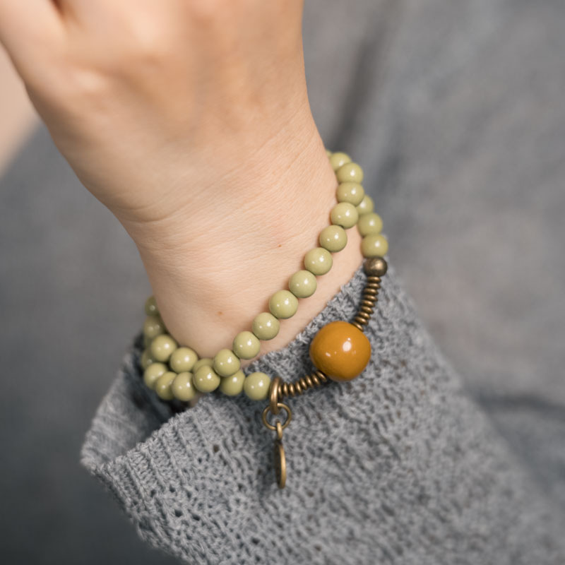 Feiyu Home Original Design Alxa Retro Green Double Circle Bracelet for Men, Simple and Versatile Bracelet for Women