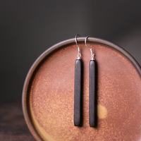 Handmade rectangular ebony simple earrings, elegant women's long earrings, new style of personalized retro ebony jewelry